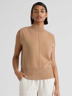 Quince 100% Cashmere Beige Mock Neck Sweater Vest Top XL